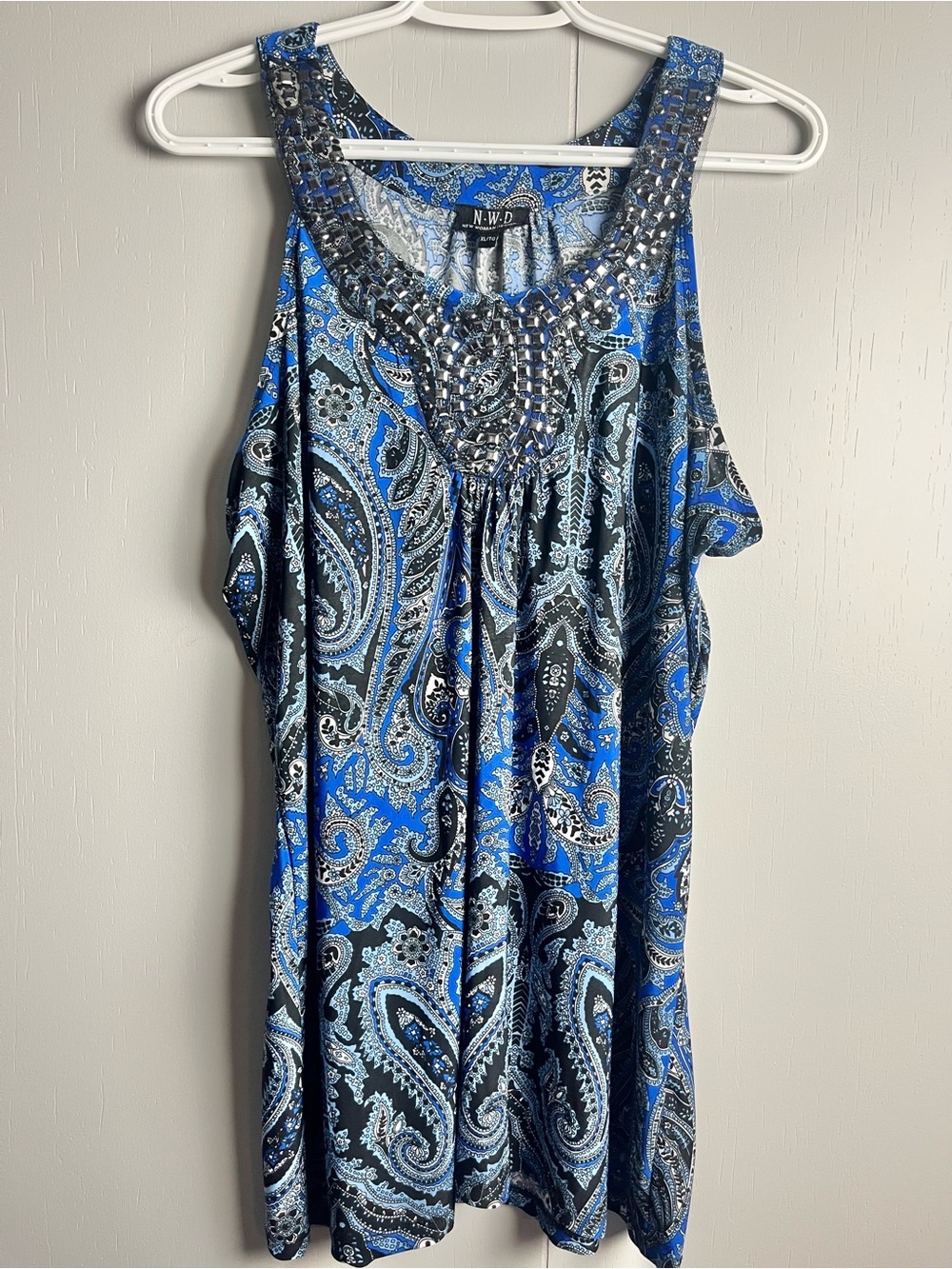 Women's Blue Paisley Beaded Tank